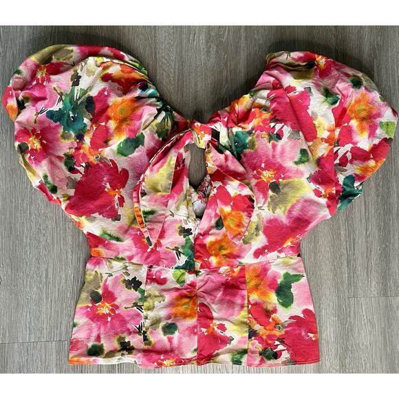 J.Crew Floral Puff Sleeve Blouse Size 6 – Watercolor Print V-Neck Top - Picture 2 of 9